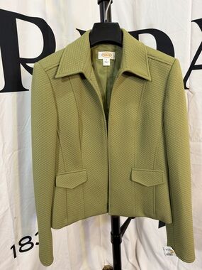 Talbots Women's Jacket Size 4 Green Quilted Zip Up Blazer Lined Classic Career
